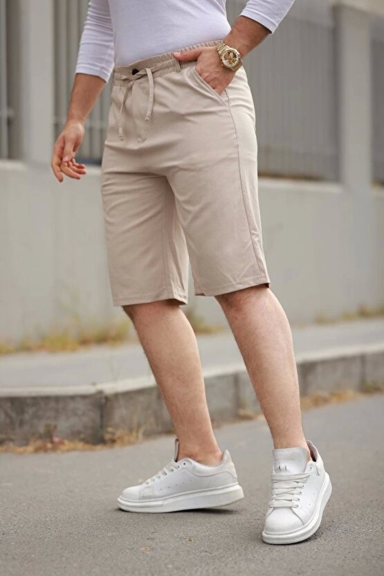 Erkek Beli Bağcıklı Ve Düğmeli Bezayağı Kumaş şort