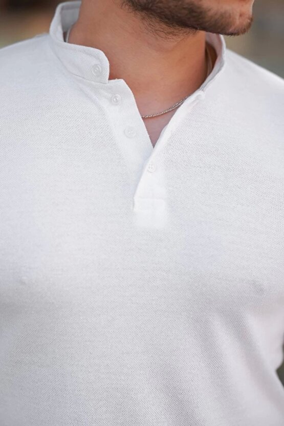 Erkek Hakim Yaka Dokuma Pamuklu Kumaş Kısa Kollu T-shirt