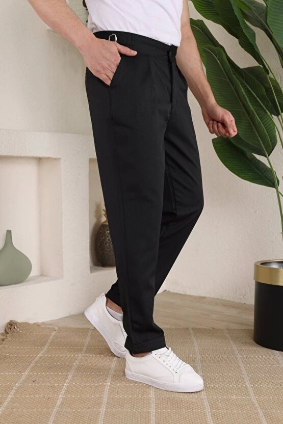 Erkek Duble Paça Yandan Tokalı Cord Desenli Pantolon