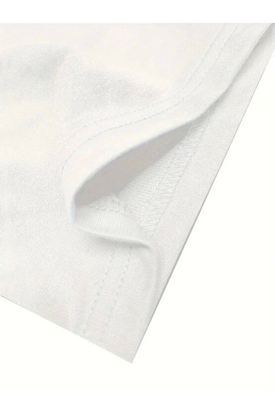 Baskılı Oversize Bisiklet Yaka T-shirt - Beyaz