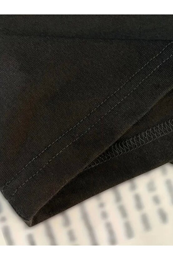 Baskılı Oversize Bisiklet Yaka T-shirt - Siyah