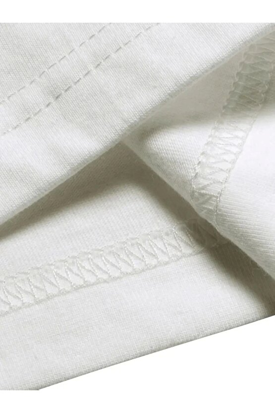 Baskılı Oversize Bisiklet Yaka T-shirt - Beyaz