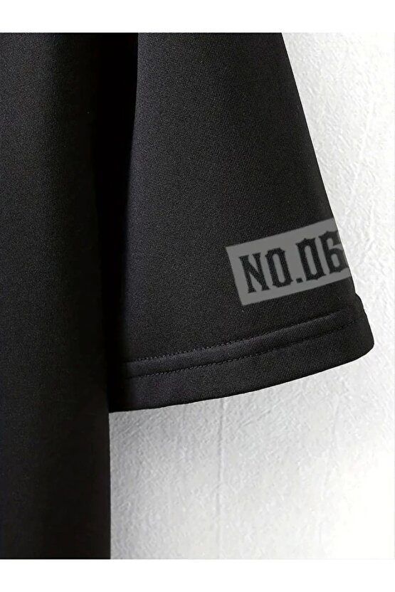 Baskılı Oversize Bisiklet Yaka T-shirt - Siyah