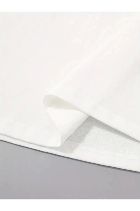 Baskılı Oversize Bisiklet Yaka T-shirt - Beyaz