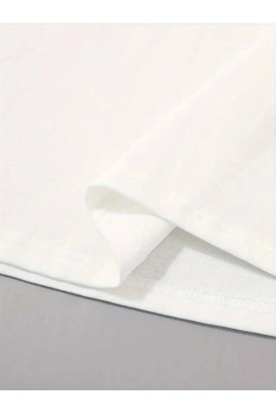 Baskılı Oversize Bisiklet Yaka T-shirt - Beyaz