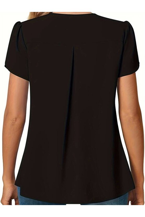 Kısa Kollu V Yaka Sandy Bluz