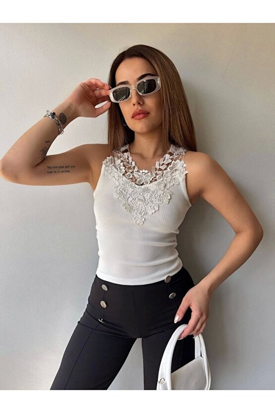 Kadın Ottoman Kumaş Dantel Detaylı Bluz