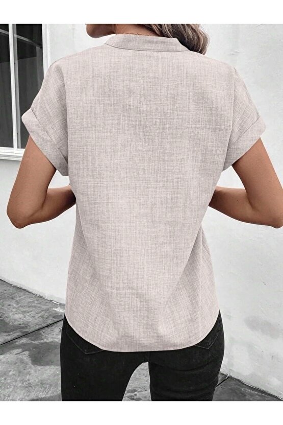 Kadın Kısa Kollu Hakim Yaka Sofya Bluz