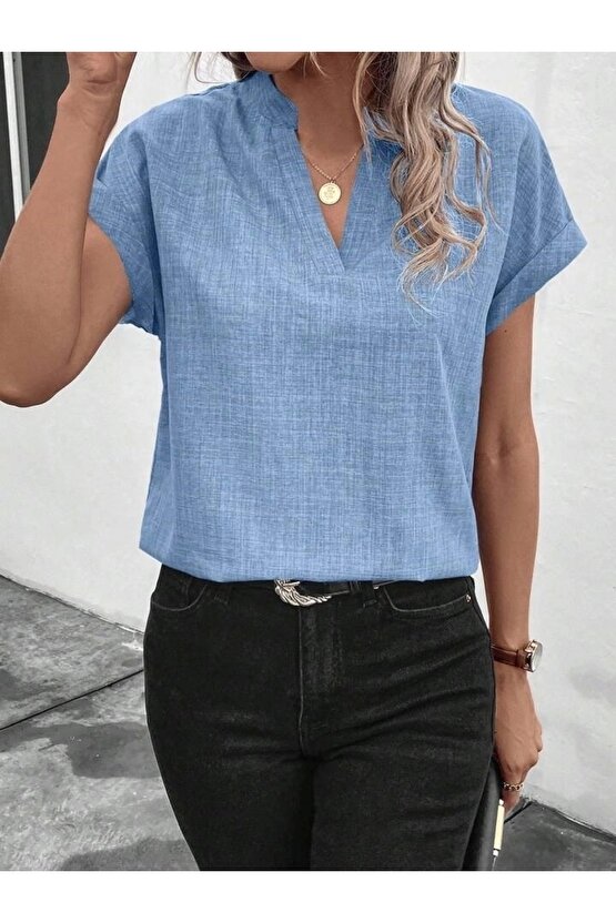 Kadın Kısa Kollu Hakim Yaka Sofya Bluz