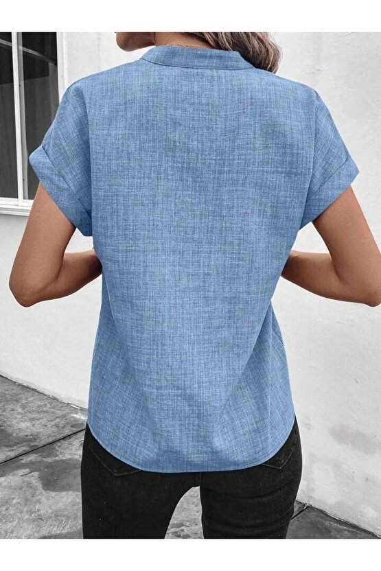 Kadın Kısa Kollu Hakim Yaka Sofya Bluz