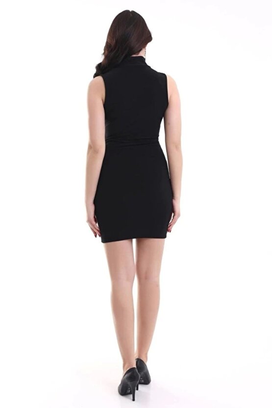 Kadın Asimetrik Yaka Sandy Kumaş Fırsat Ürün Diz Üstü Elbise