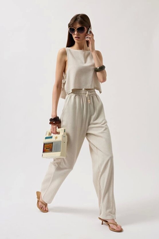 Yandan Bağlamalı Crop Bluz