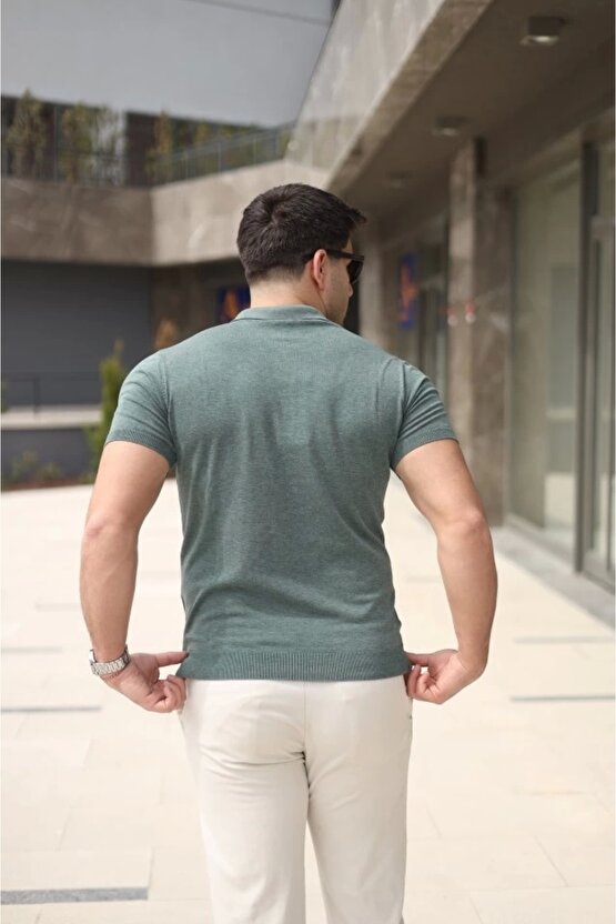 Erkek Polo Yaka Fermuar Detaylı Tişört