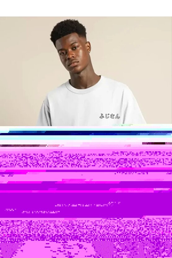 Unisex Bisiklet Yaka Baskılı Oversize T-Shirt - Beyaz