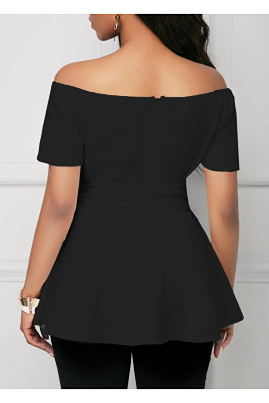 Kadın Kısa Kollu Madonna Yaka Yandan Bağlamalı Ithal Krep Bluz