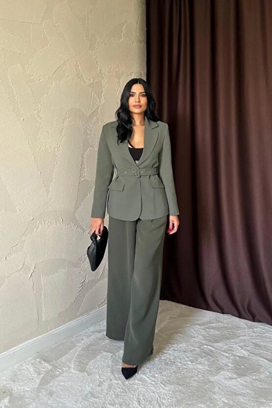 Haki Cep Kapaklı Ve Kemerli Ceket