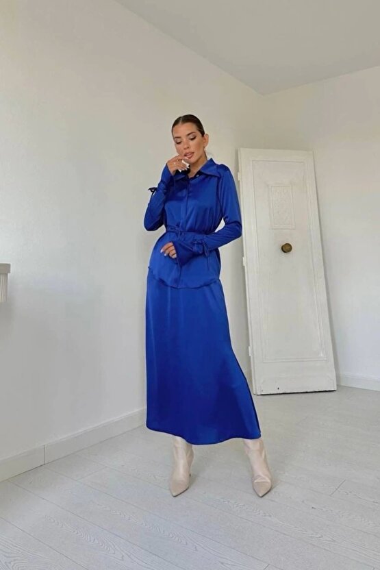 Saks Biyeli Gömlek Ve Etek Takım