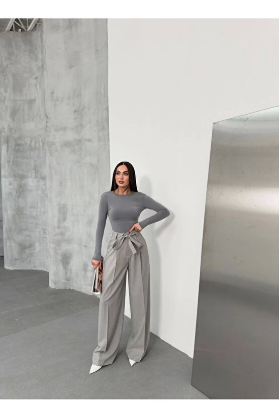 Sante Çizgili Bel Kuşakli Palazzo Pantolon