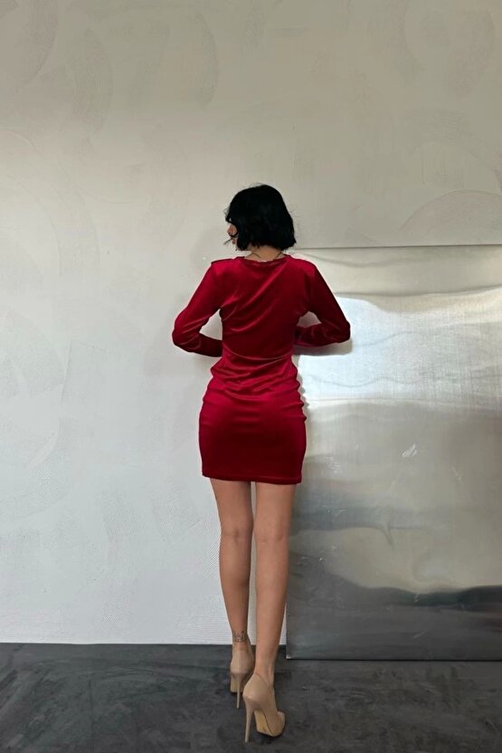 Kırmızı Yaka Ve Kol Dantelli ini Elbise