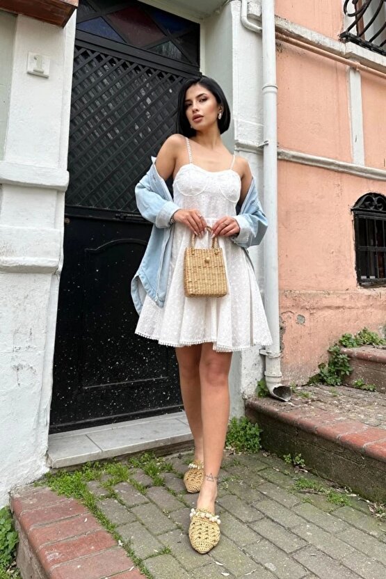 Beyaz Askılı Fisto Mini Elbise