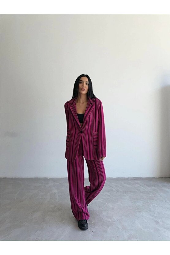 OTTOAN ÇİZGİİ CEKETPANTOON TK  Fuşya