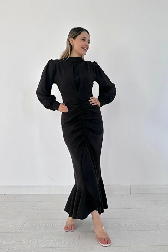 iyah Volanlı Uzun Kol Elbise