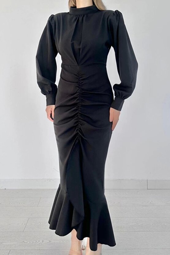 iyah Volanlı Uzun Kol Elbise