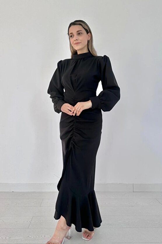 iyah Volanlı Uzun Kol Elbise