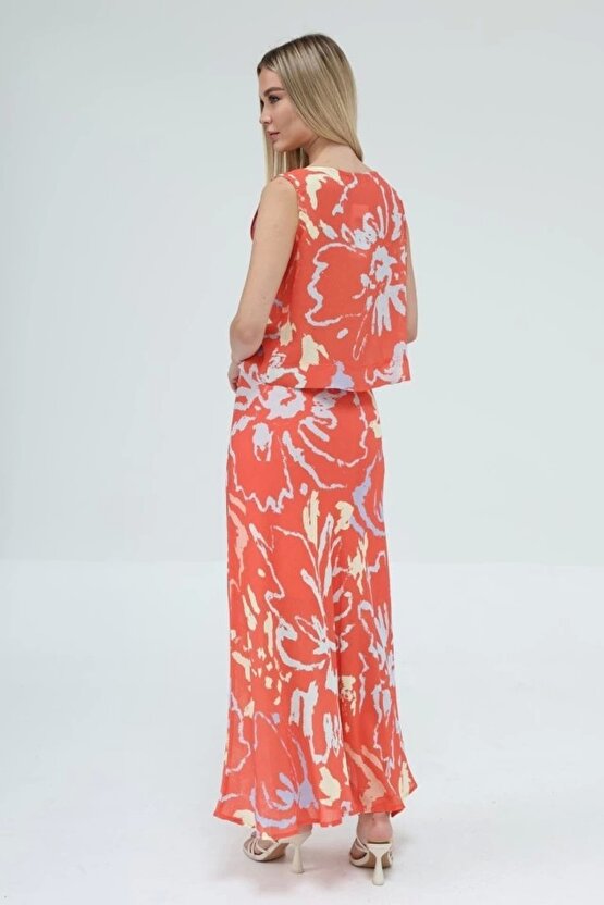 Bağcıklı Bluzlu Etek Takım Kırmızı