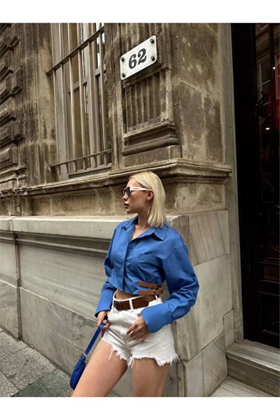 GÖEK POPİN CROP YAN ÇİFT KEER DETAYI avi