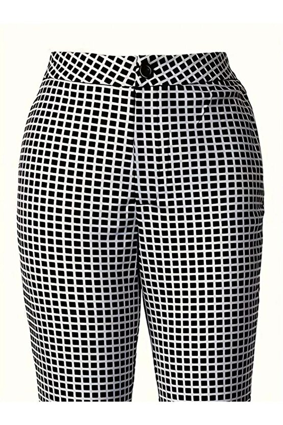 Kadın Yüksek Bel Desenli Dalgıç Pantolon