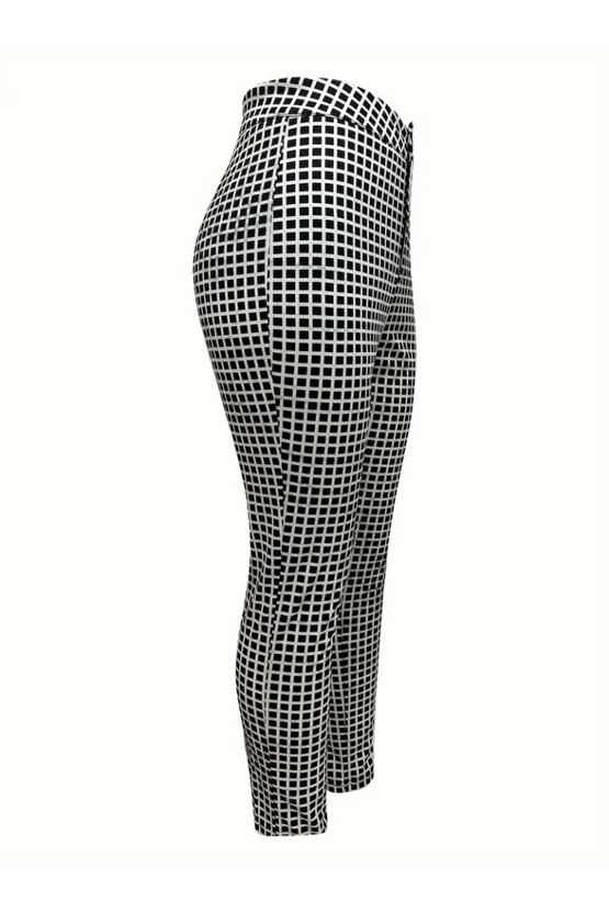 Kadın Yüksek Bel Desenli Dalgıç Pantolon