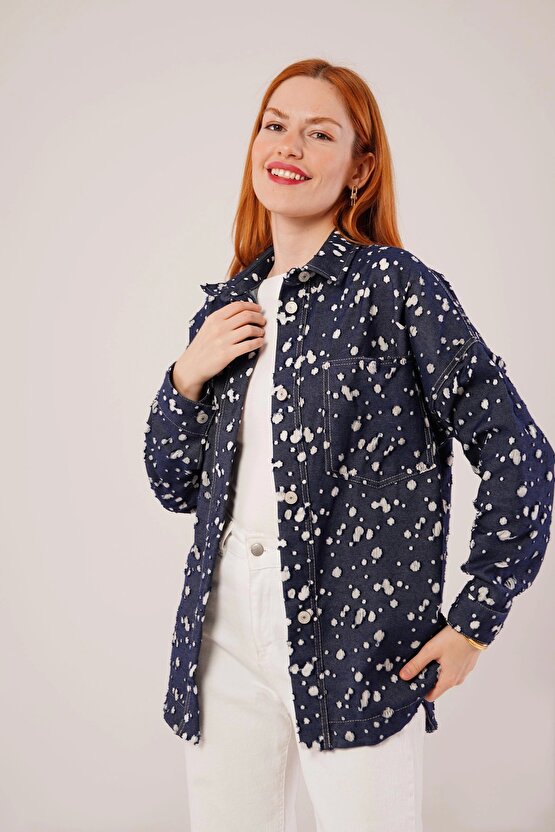 Eskitme Görünümlü Denim avi Gömlek