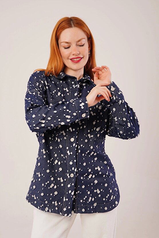 Eskitme Görünümlü Denim avi Gömlek