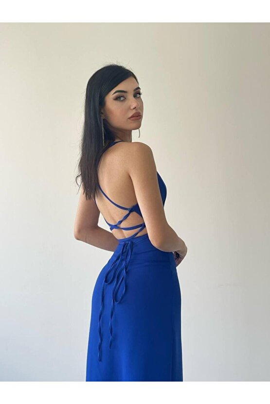 Kaitlyn Sırt Dekolteli V Yaka Yırtmaçlı Elbise