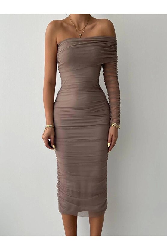 Polack Tek Omuz Tül Elbise