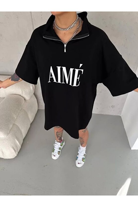 Unisex Yarım Fermuarlı Baskılı Thirt iyah