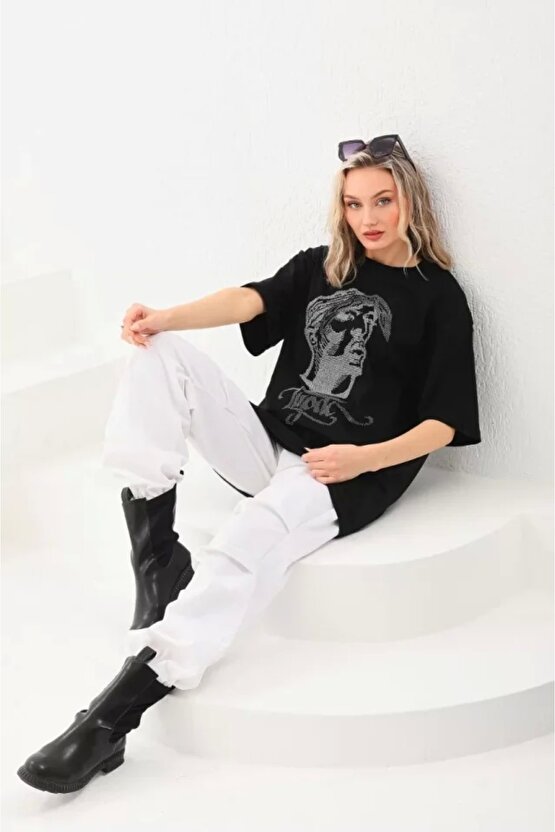 Unisex Taş Desenli Oversize Thirt iyah