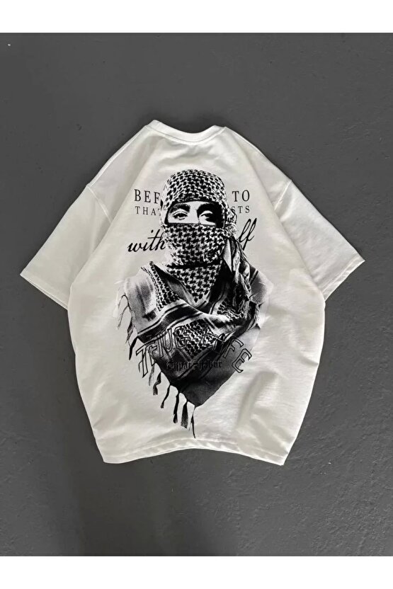 Unisex Baskılı Oversize Thirt Beyaz