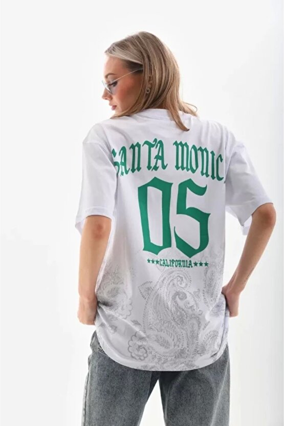 Unisex Baskılı Oversize Thirt  Beyaz