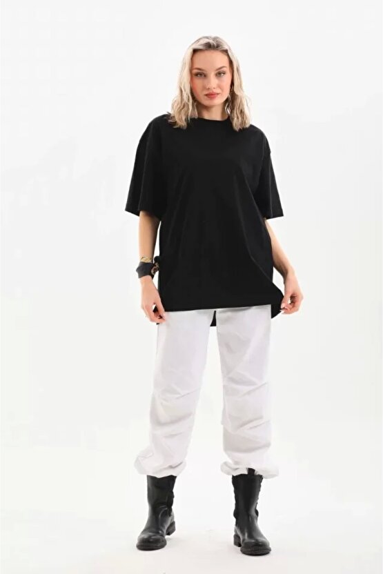 Unisex Bisiklet Yaka 201 Düz Oversize Thirt  iyah