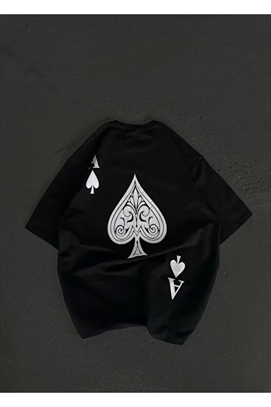 Unisex Bisiklet Yaka Baskılı Oversize Thirt  iyah