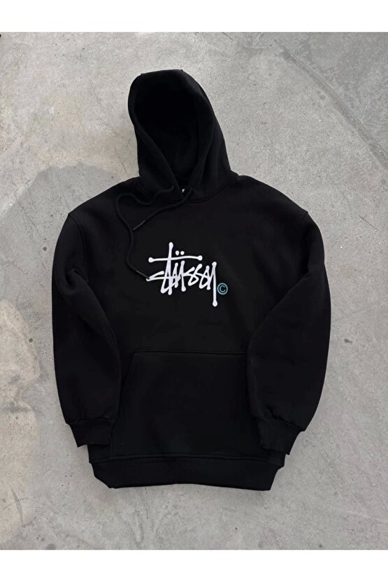 Üç İplik Kapşonlu Baskılı weathirt iyah