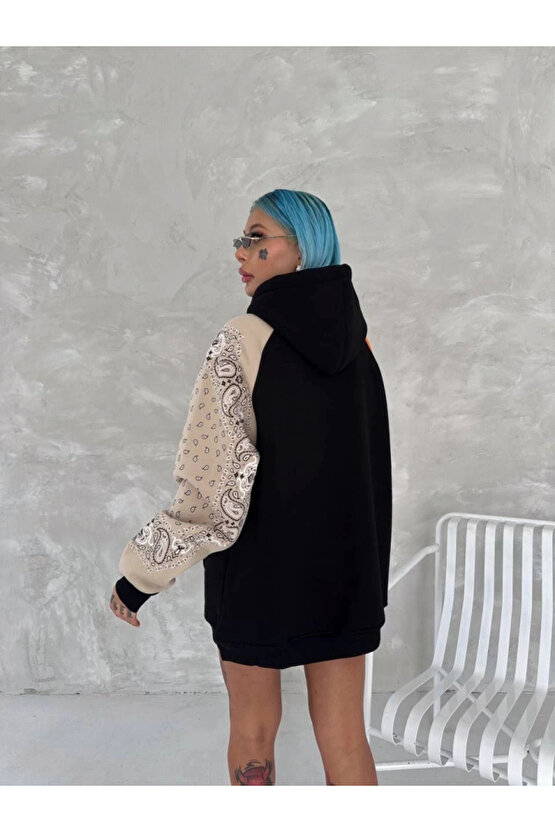 Üç İplik Penye Kapşonlu Parçalı weathirt iyah