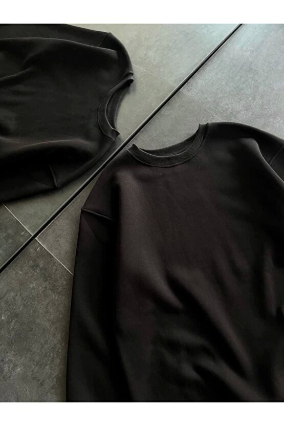 Kışlık Bisiklet Yaka Üç İplik Basic weathirt iyah