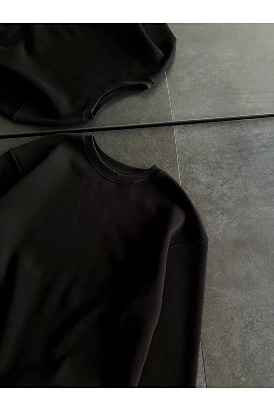 Kışlık Bisiklet Yaka Üç İplik Basic weathirt iyah