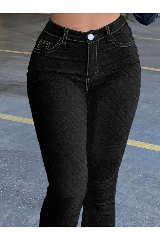 Kadın Yüksek Bel önden Düğmeli Dar Kesim Kot Pantolon