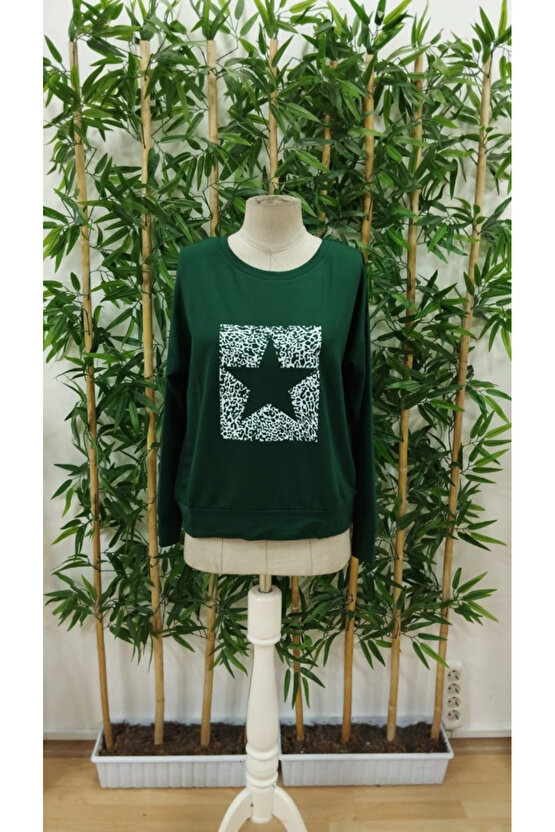 Kadın Uzun Kollu Bisiklet Yaka Desenli Viskon Iki Iplik Bluz