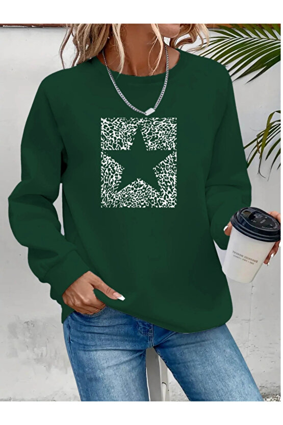 Kadın Uzun Kollu Bisiklet Yaka Desenli Viskon Iki Iplik Bluz