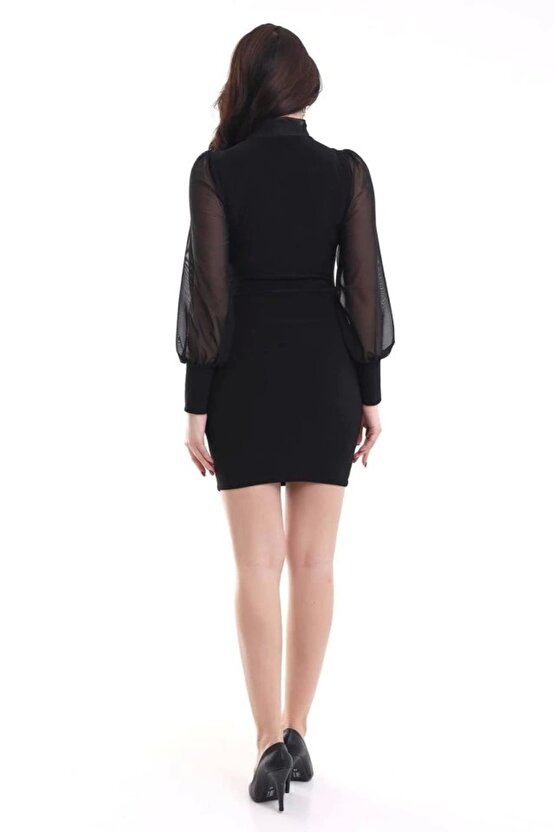 Kadın Balıkçı Yaka Transparan Detay Fırsat ürün andy Kumaş ini Elbise